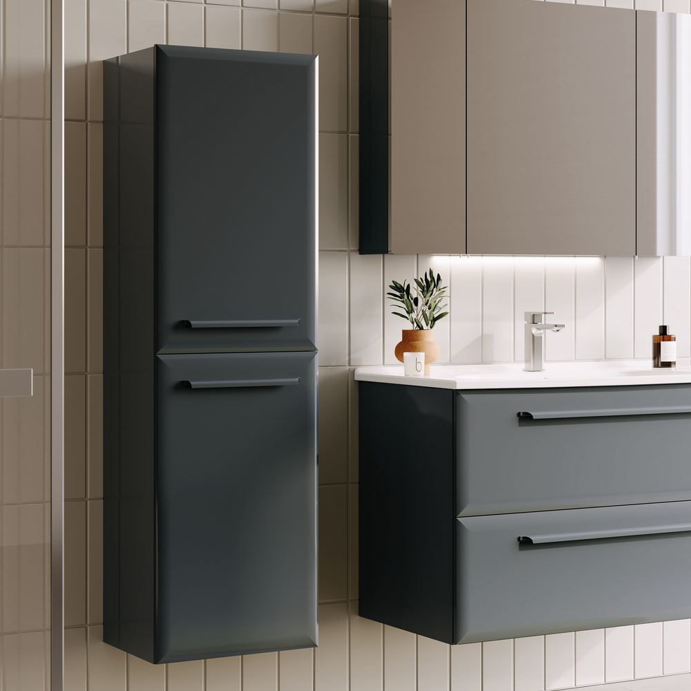 Nuvola Tall Wooden Bathroom Cabinet with 2 Doors in Anthracite