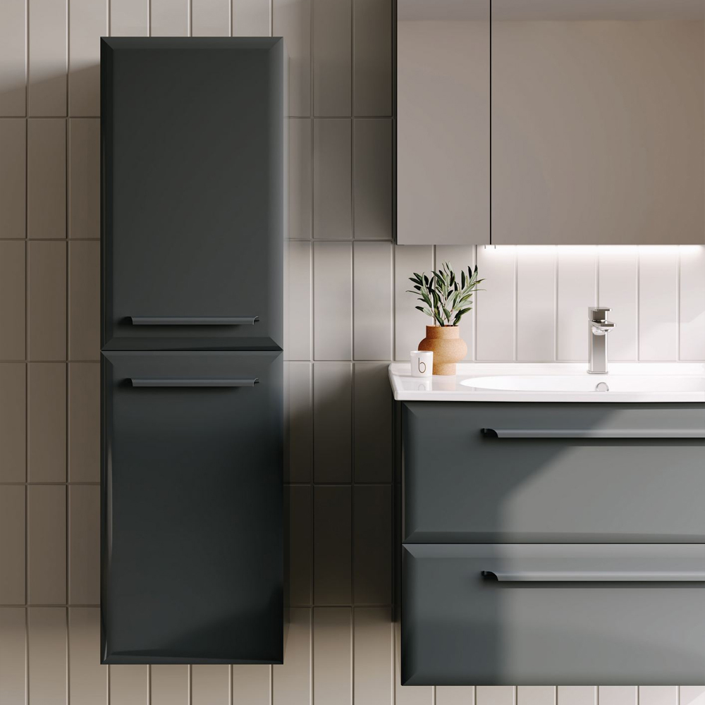Nuvola Tall Wooden Bathroom Cabinet with 2 Doors in Anthracite