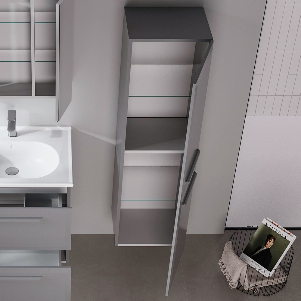 Nuvola Tall Wooden Bathroom Cabinet with 2 Doors in Grey
