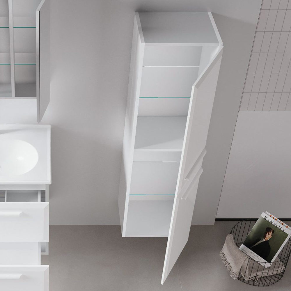 Nuvola Tall Wooden Bathroom Cabinet with 2 Doors in White