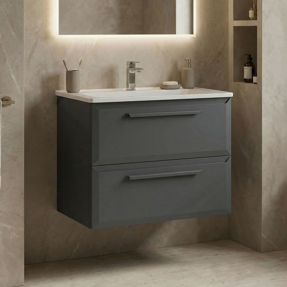 Nuvola Wooden Vanity Unit & Basin with 2 Drawers in Anthracite