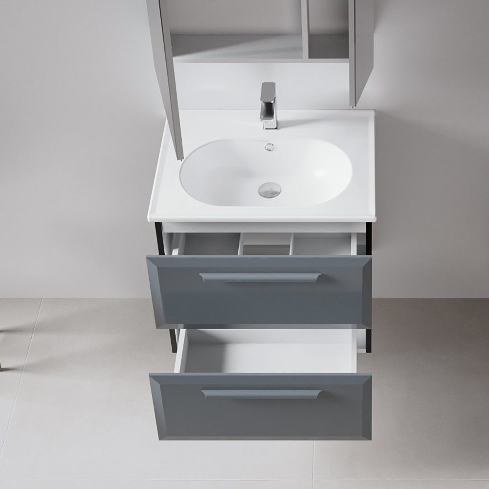 Nuvola Wooden Vanity Unit & Basin with 2 Drawers in Anthracite