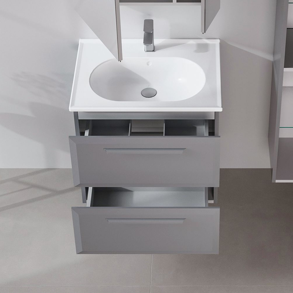 Nuvola Wooden Vanity Unit & Basin with 2 Drawers in Grey
