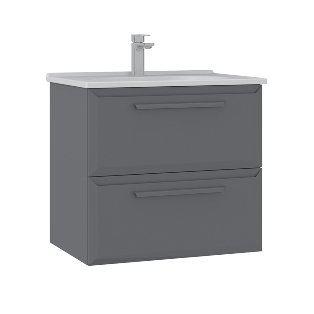 Nuvola Wooden Vanity Unit & Basin with 2 Drawers in Grey