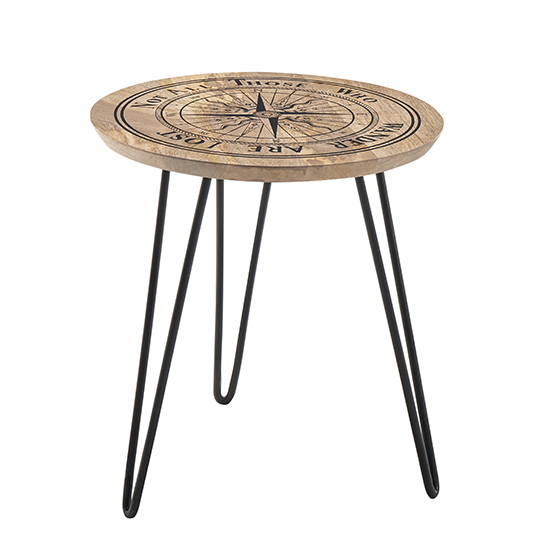 Nyala Round Wooden Side Table In Natural With Compass Motif_4
