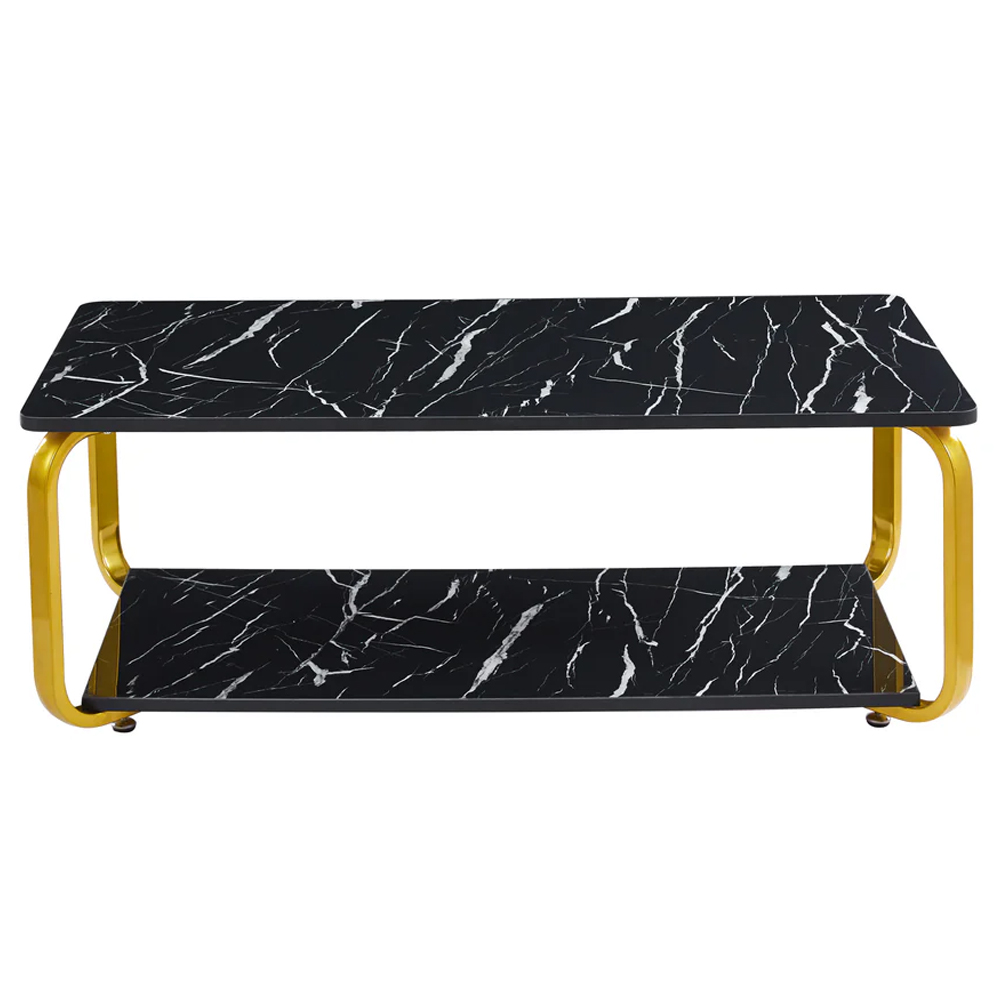 Nyla High Gloss Black Marble Effect Coffee Table With Gold Frame