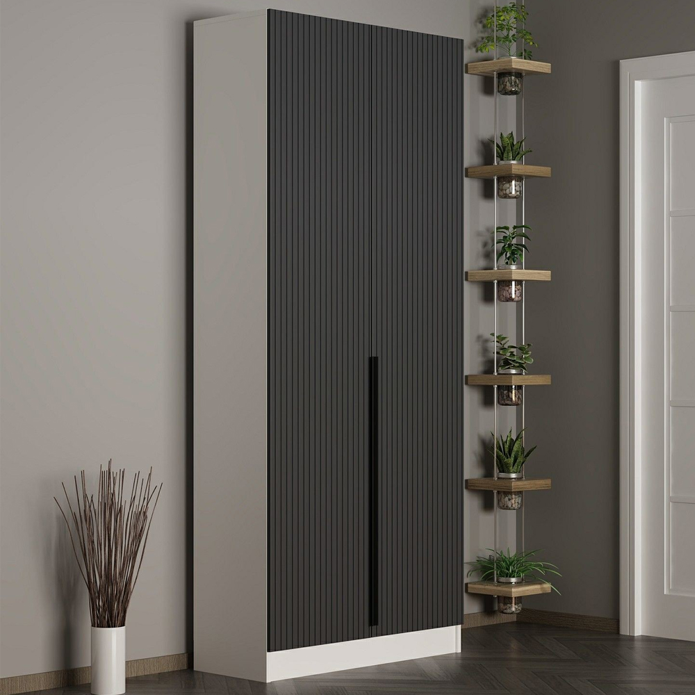 Nylor Wooden Hallway Storage Furniture with 2 Doors Fluted Panels in Anthracite