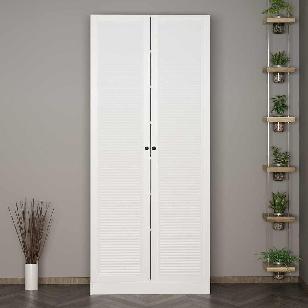 Nylor Wooden Hallway Storage Furniture with 2 Slatted Panel Doors in White