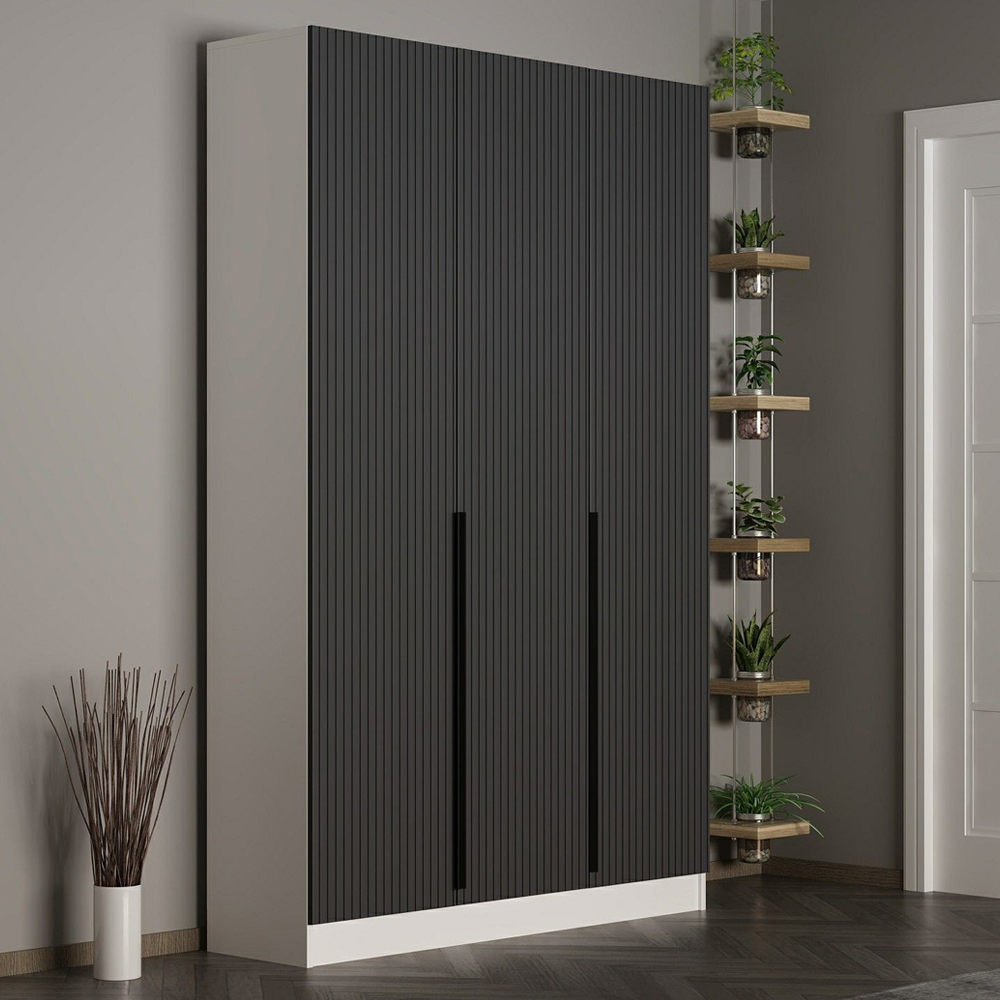 Nylor Wooden Hallway Storage Furniture with 3 Doors Fluted Panels in Anthracite