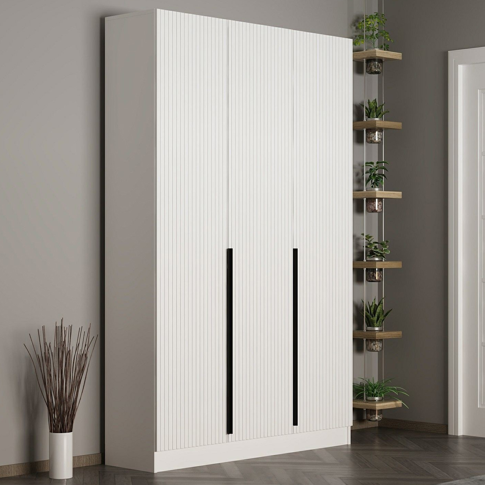 Nylor Wooden Hallway Storage Furniture with 3 Doors Fluted Panels in White