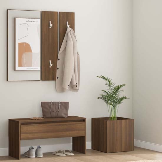 Read more about Nyon wooden hallway furniture set in brown oak