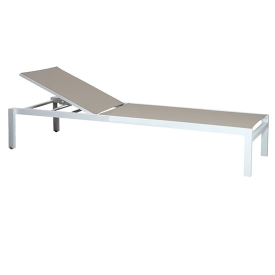 Photo of Oakhill outdoor textilene sun lounger in stone and white