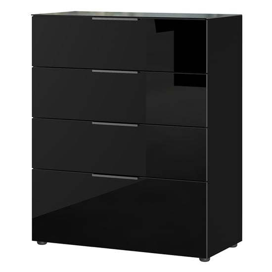 Oakland Chest Of Drawers In Black High Gloss With 4 Drawers