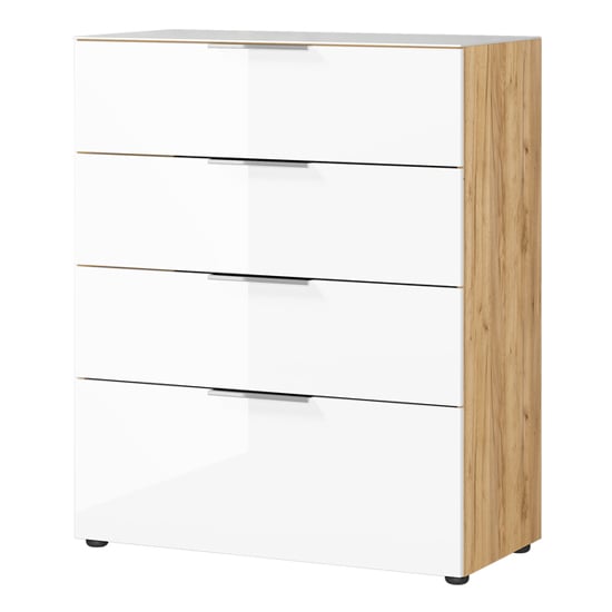 Oakland Chest Of Drawers In Navarra Oak And White High Gloss