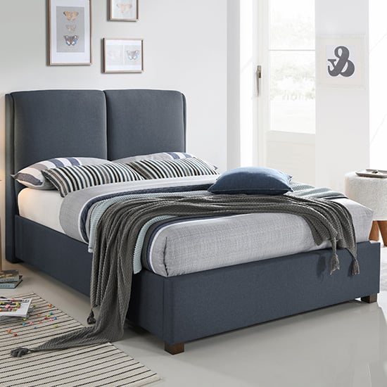 Photo of Oakland fabric double bed in dark grey with dark oak legs