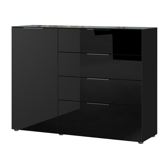 Oakland Sideboard In Black High Gloss With 1 Door And 4 Drawers