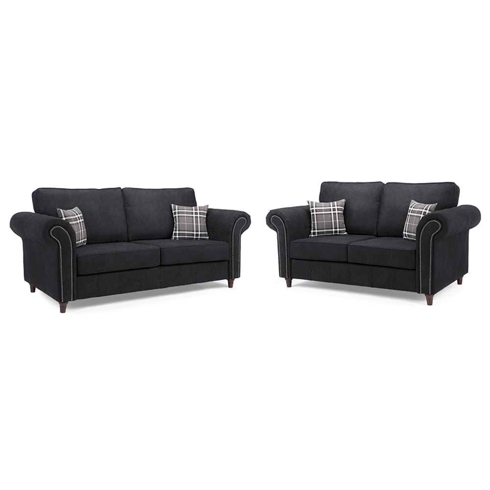 Oakley Fabric 3+2 Seater Sofa Set In Charcoal