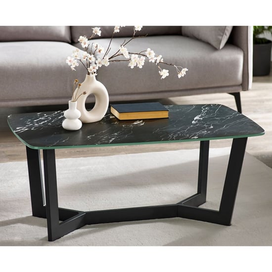 Product photograph of Oakley Glass Top Coffee Table In Black Marble Effect from Furniture in Fashion