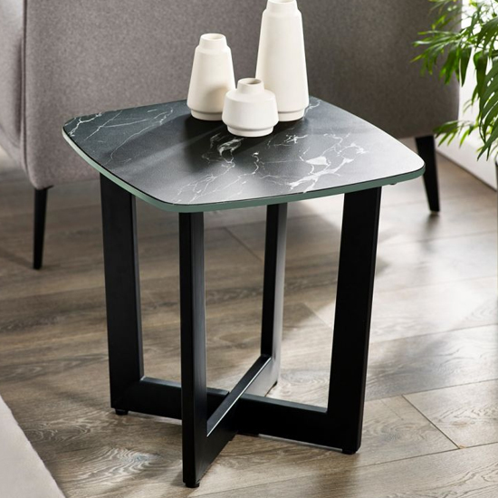 Product photograph of Oakley Glass Top Lamp Table In Black Marble Effect from Furniture in Fashion