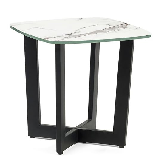 Oakley Glass Top Lamp Table In White Marble Effect