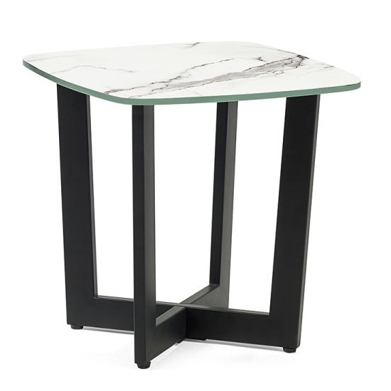 Product photograph of Oakley Glass Top Lamp Table In White Marble Effect from Furniture in Fashion