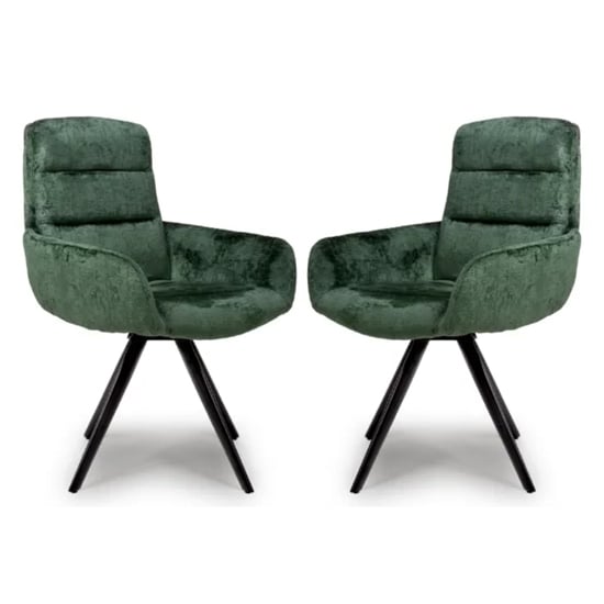 Oakley Green Chenille Fabric Dining Chairs Swivel In Pair