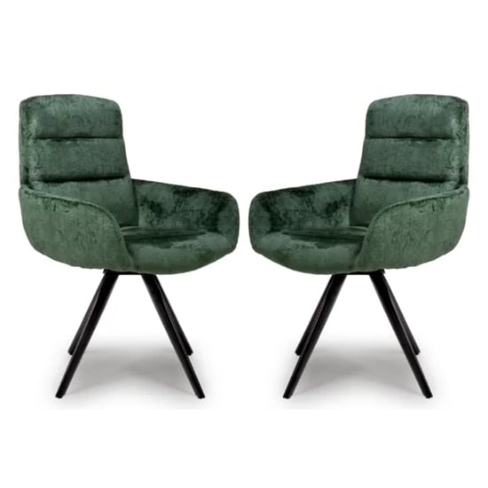 Oakley Green Chenille Fabric Dining Chairs Swivel In Pair