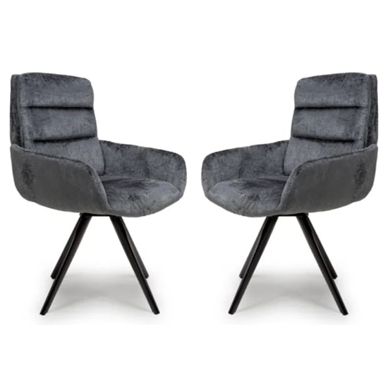 Oakley Grey Chenille Fabric Dining Chairs Swivel In Pair
