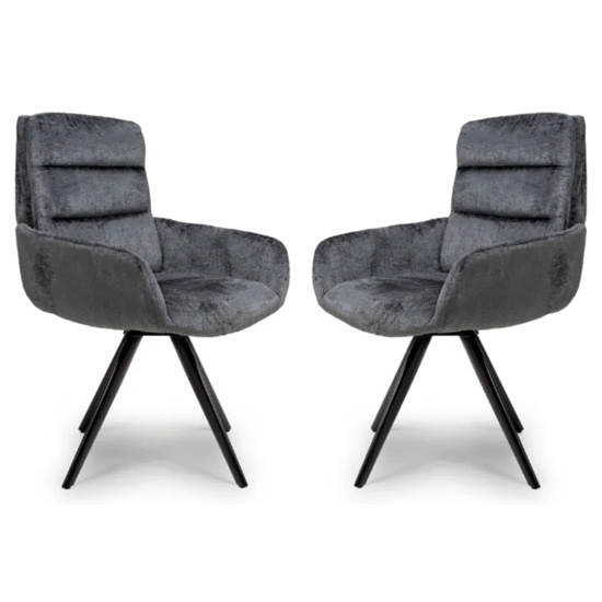 Oakley Grey Chenille Fabric Dining Chairs Swivel In Pair