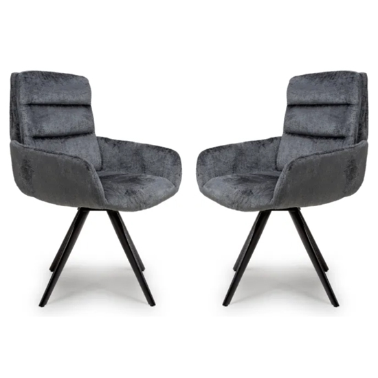 Oakley Grey Chenille Fabric Dining Chairs Swivel In Pair