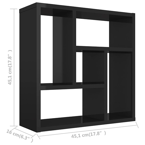 Oakley High Gloss Wall Shelf With 5 Compartments In Black_4