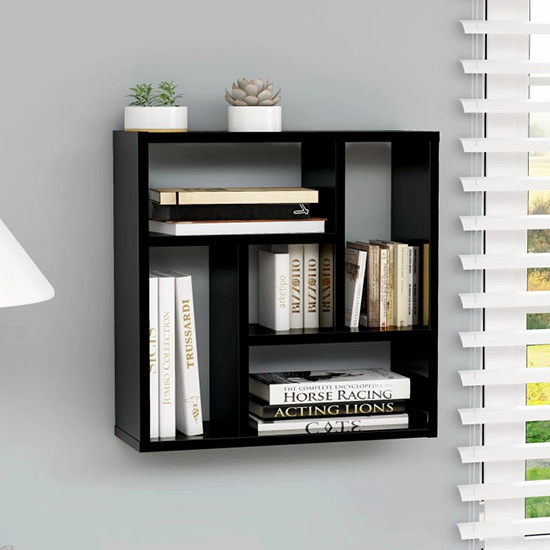 Oakley High Gloss Wall Shelf With 5 Compartments In Black