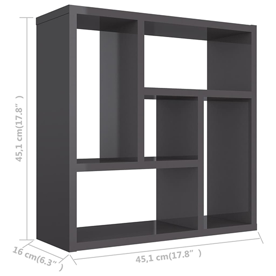 Oakley High Gloss Wall Shelf With 5 Compartments In Grey_4
