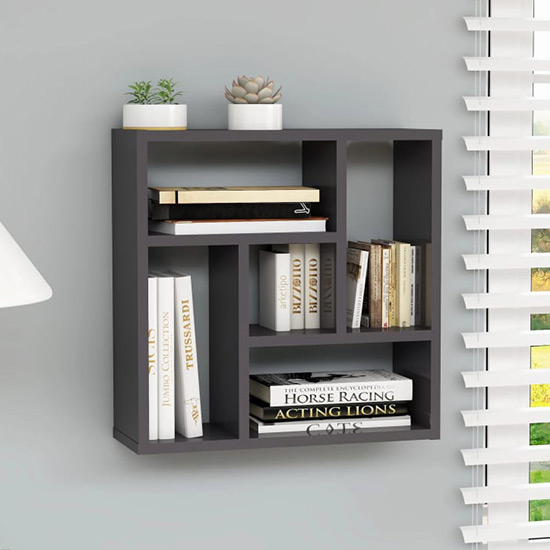 Read more about Oakley high gloss wall shelf with 5 compartments in grey