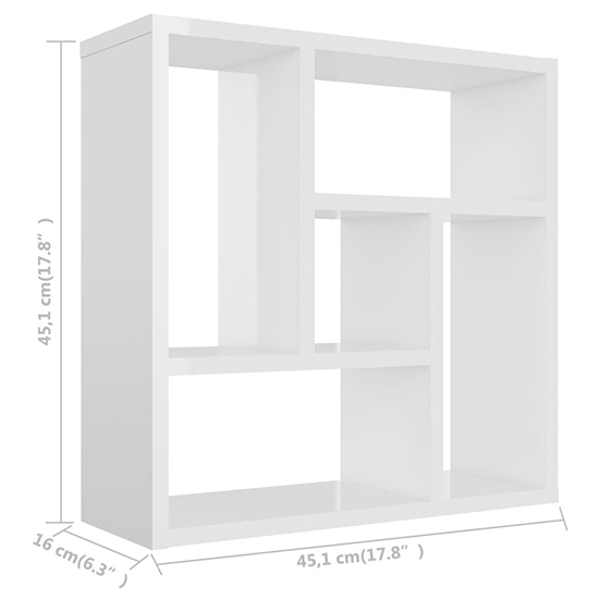 Oakley High Gloss Wall Shelf With 5 Compartments In White_4