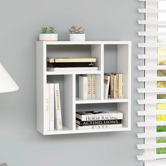 Oakley High Gloss Wall Shelf With 5 Compartments In White