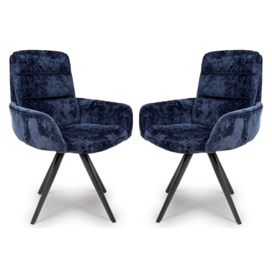 Oakley Navy Chenille Fabric Dining Chairs Swivel In Pair