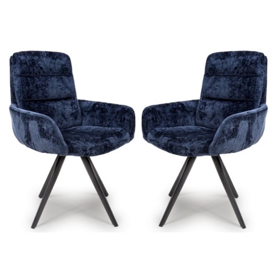 Oakley Navy Chenille Fabric Dining Chairs Swivel In Pair