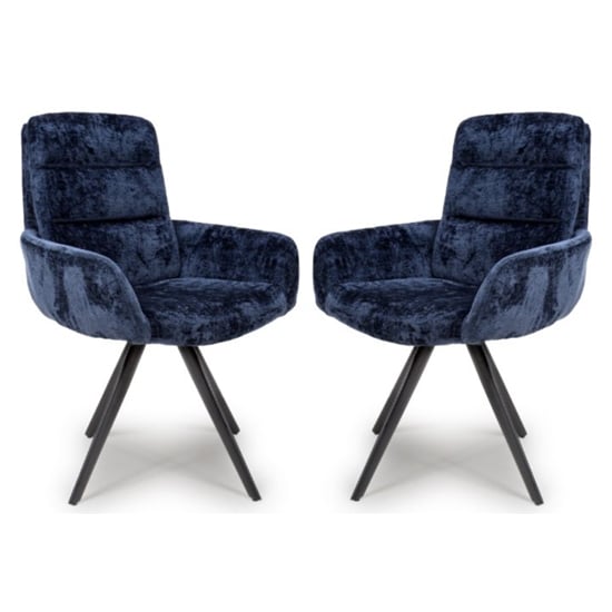 Product photograph of Oakley Navy Chenille Fabric Dining Chairs Swivel In Pair from Furniture in Fashion