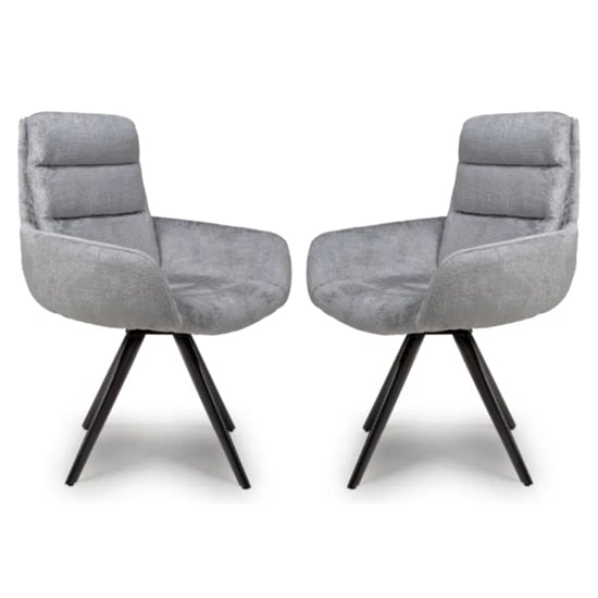 Oakley Silver Chenille Fabric Dining Chairs Swivel In Pair
