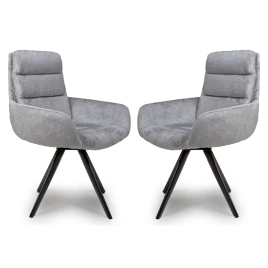 Photo of Oakley silver chenille fabric dining chairs swivel in pair