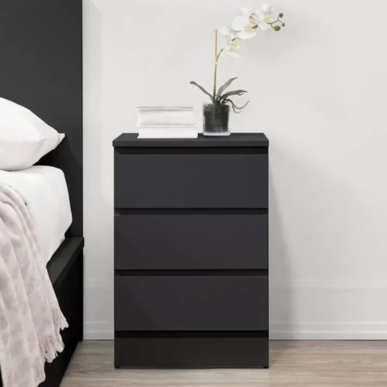 Read more about Oakley wooden bedside cabinet with 3 drawers in black