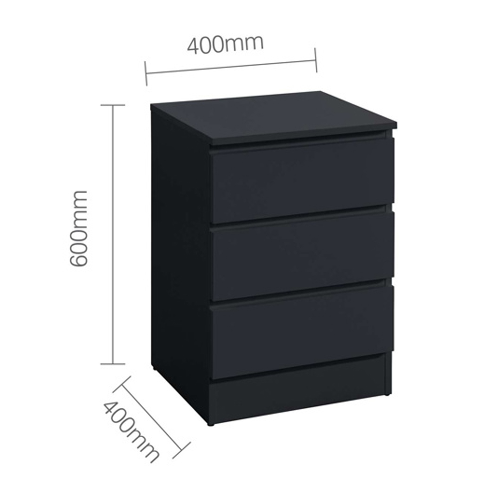 Oakley Wooden Bedside Cabinet With 3 Drawers In Black