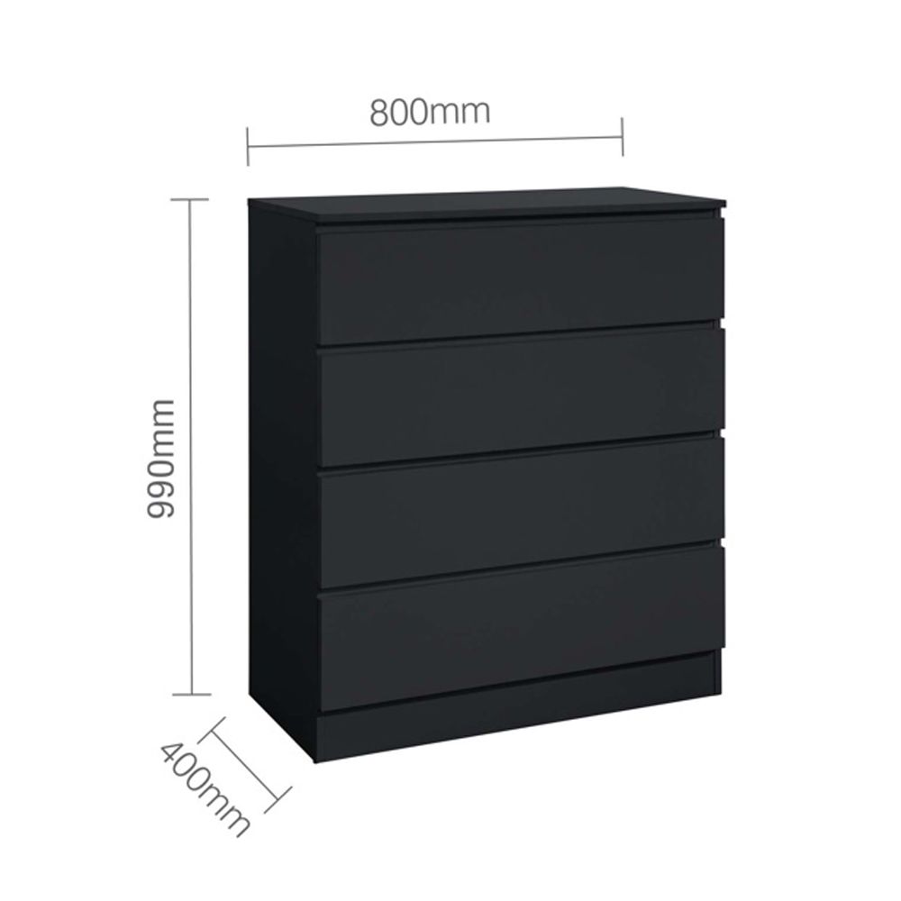 Oakley Wooden Chest Of 4 Drawers in Black