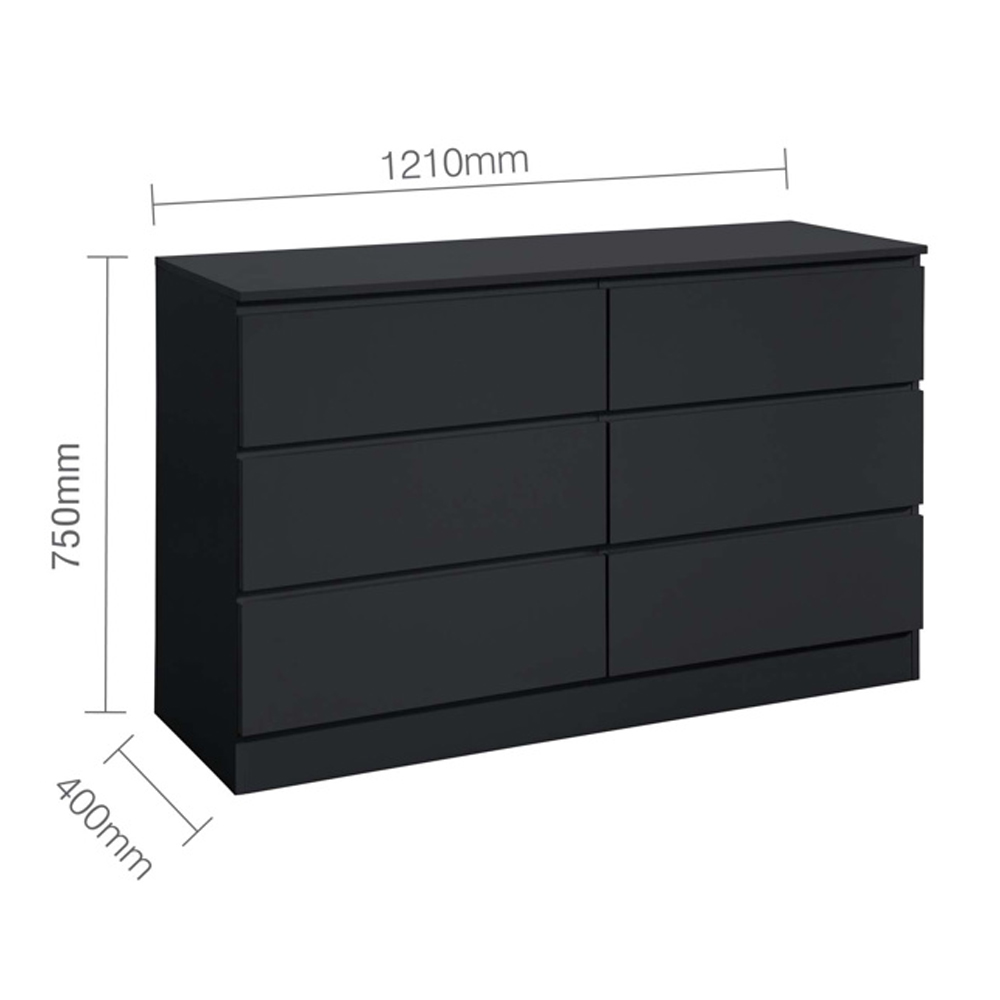 Oakley Wooden Chest Of 6 Drawers in Black