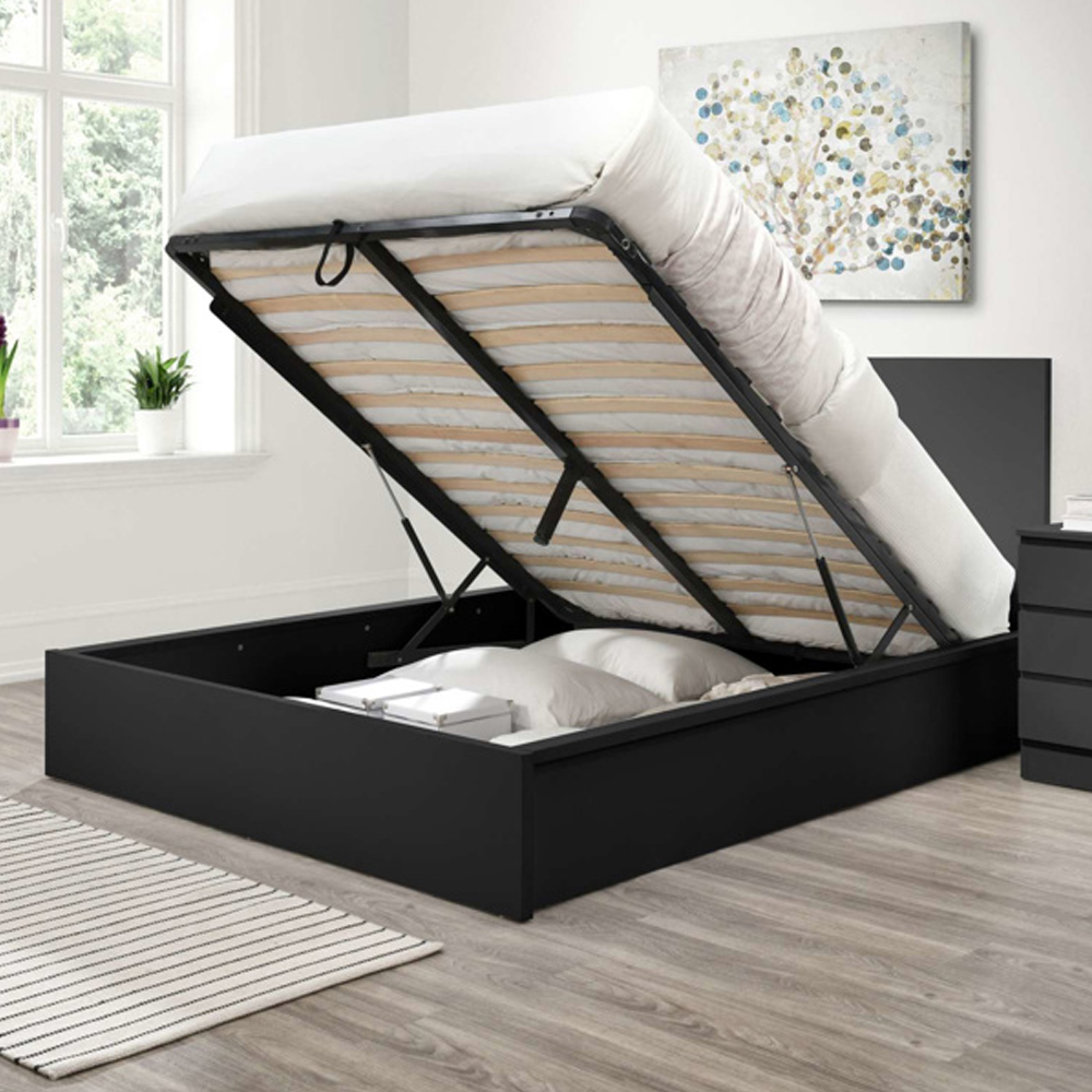 Oakley Wooden Ottoman Storage Double Bed In Black
