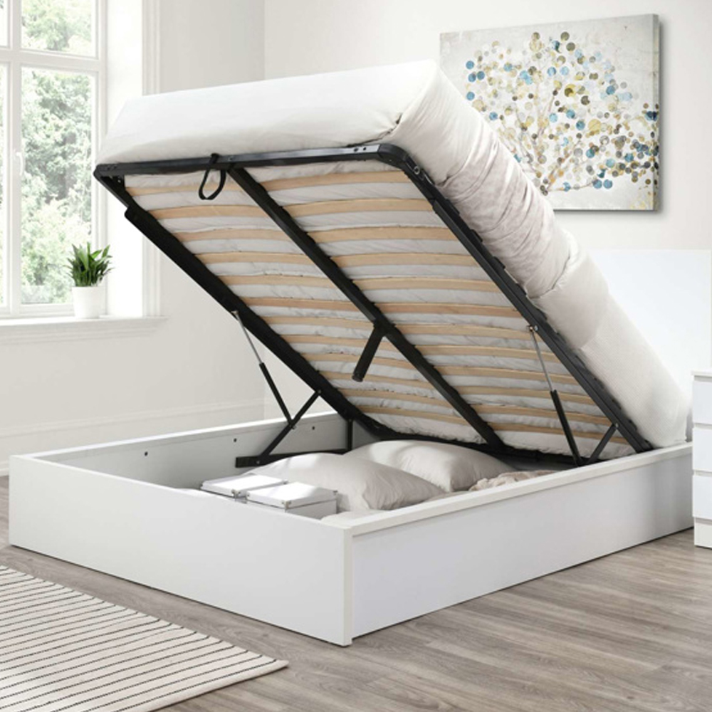 Oakley Wooden Ottoman Storage Double Bed In White