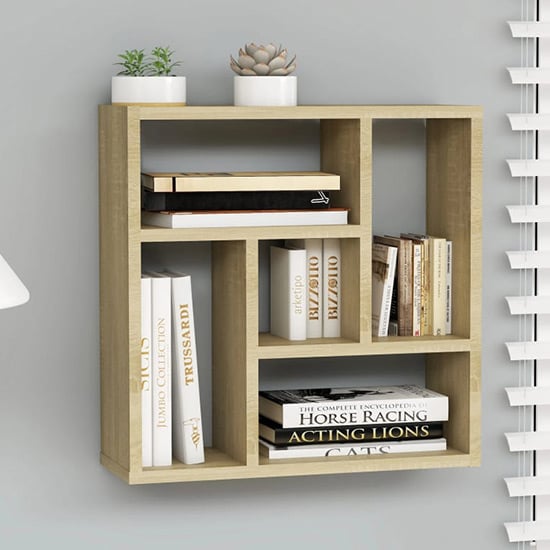 Oakley Wooden Wall Shelf With 5 Compartments In Sonoma Oak