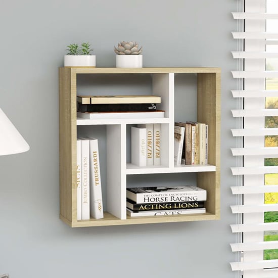 Oakley Wooden Wall Shelf With 5 Compartments In White Oak_1