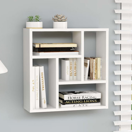 Read more about Oakley wooden wall shelf with 5 compartments in white